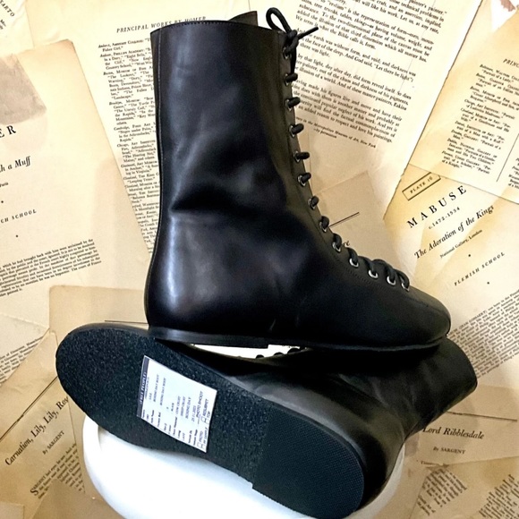 Free People Boxing Day Lace Up Flat Boot Black Leather Inside Zipper - Picture 9 of 9